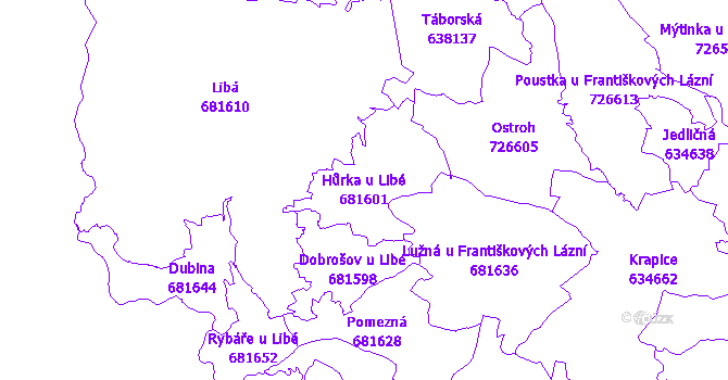 Katastrální mapa Hůrka u Libé - přehledová mapa katastrálního území