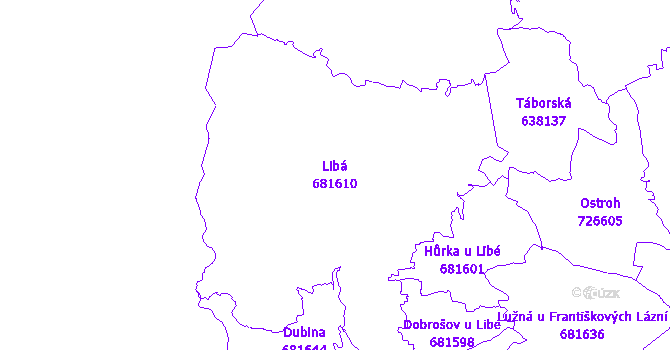 Katastrální mapa Libá - přehledová mapa katastrálního území