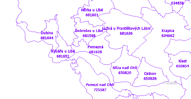 Katastrální mapa Pomezná - přehledová mapa katastrálního území
