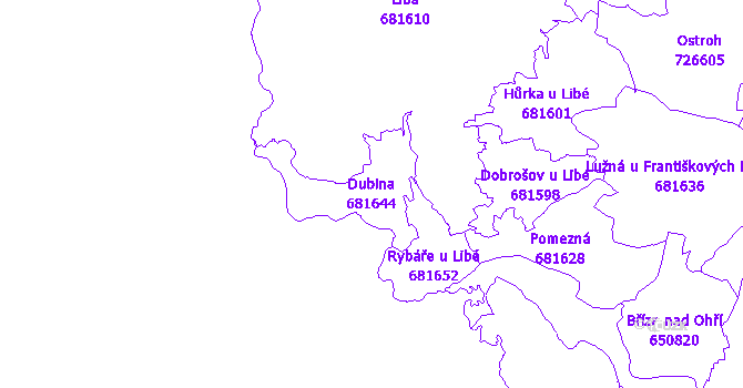 Katastrální mapa Dubina - přehledová mapa katastrálního území