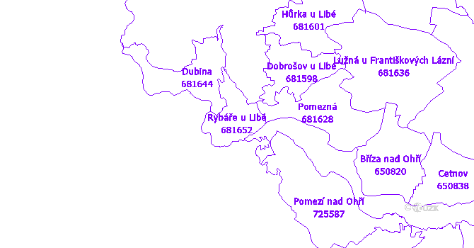 Katastrální mapa Rybáře u Libé - přehledová mapa katastrálního území