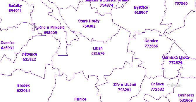 Katastrální mapa Libáň - přehledová mapa katastrálního území