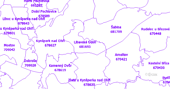 Katastrální mapa Libavské Údolí - přehledová mapa katastrálního území