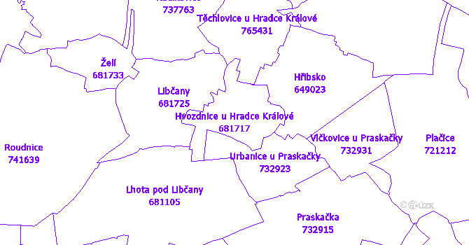 Katastrální mapa Hvozdnice u Hradce Králové - přehledová mapa katastrálního území