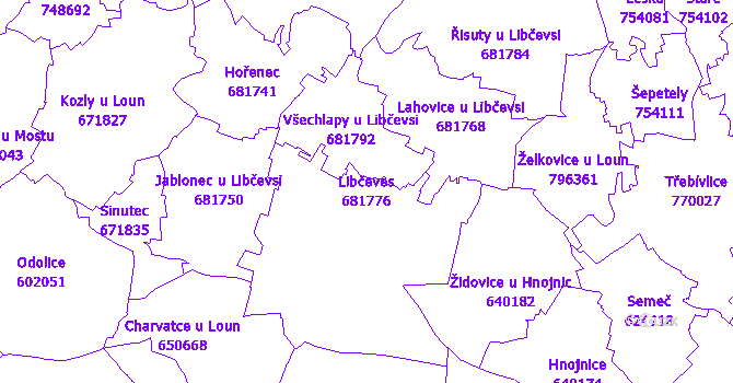 Katastrální mapa Libčeves - přehledová mapa katastrálního území
