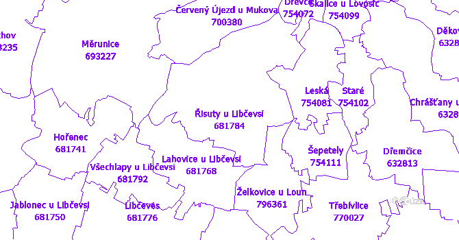Katastrální mapa Řisuty u Libčevsi - přehledová mapa katastrálního území