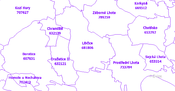 Katastrální mapa Libčice - přehledová mapa katastrálního území