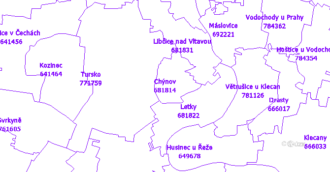 Katastrální mapa Chýnov - přehledová mapa katastrálního území