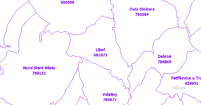 Katastrální mapa Libeč - přehledová mapa katastrálního území