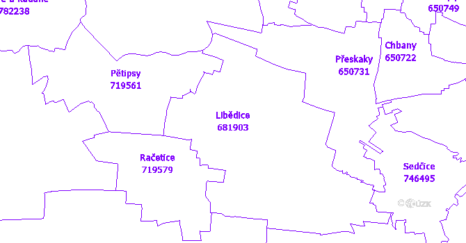 Katastrální mapa Libědice - přehledová mapa katastrálního území