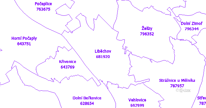 Katastrální mapa Liběchov - přehledová mapa katastrálního území