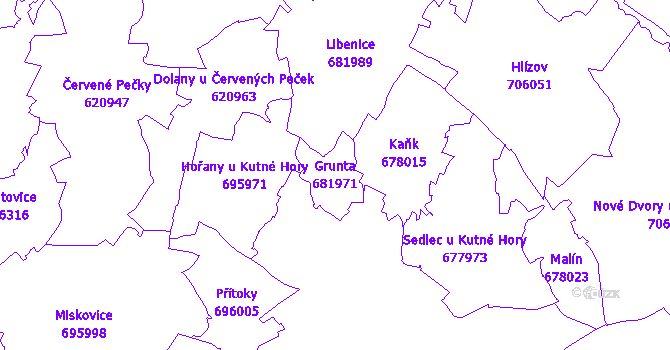 Katastrální mapa Grunta - přehledová mapa katastrálního území
