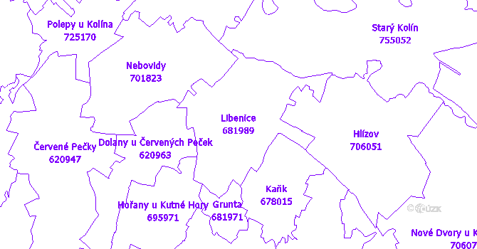 Katastrální mapa Libenice - přehledová mapa katastrálního území