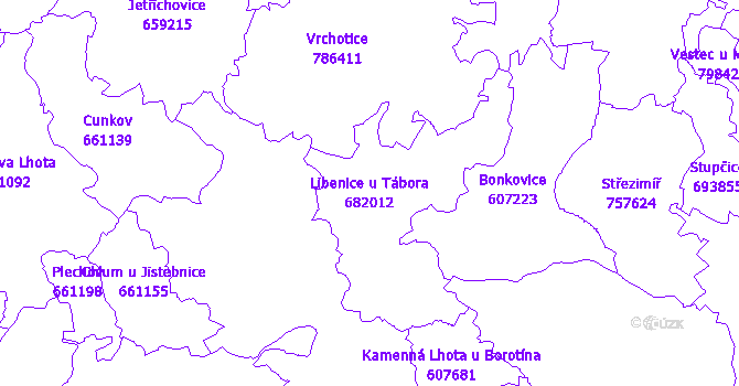 Katastrální mapa Libenice u Tábora - přehledová mapa katastrálního území