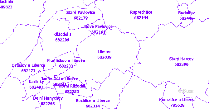 Katastrální mapa Liberec - přehledová mapa katastrálního území