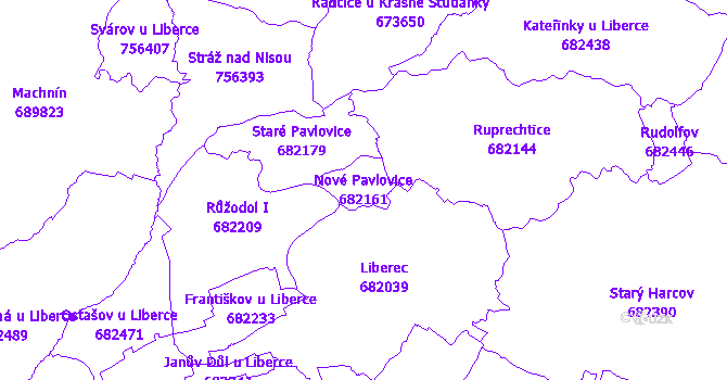 Katastrální mapa Nové Pavlovice - přehledová mapa katastrálního území