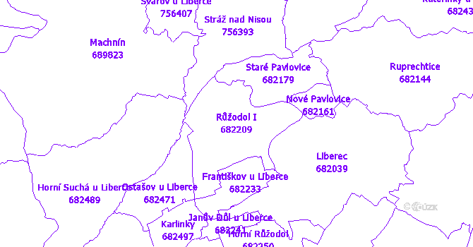 Katastrální mapa Růžodol I - přehledová mapa katastrálního území