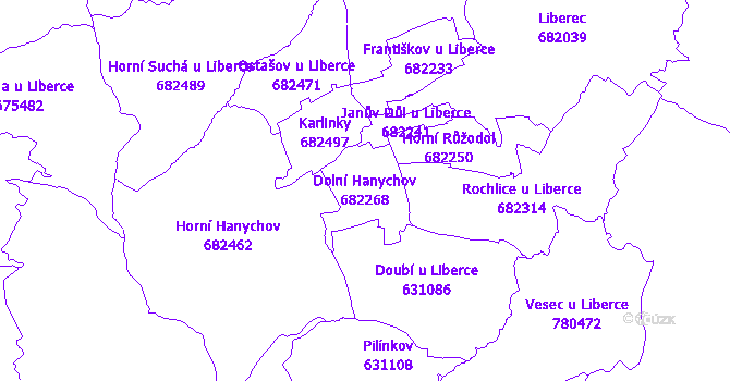 Katastrální mapa Dolní Hanychov - přehledová mapa katastrálního území
