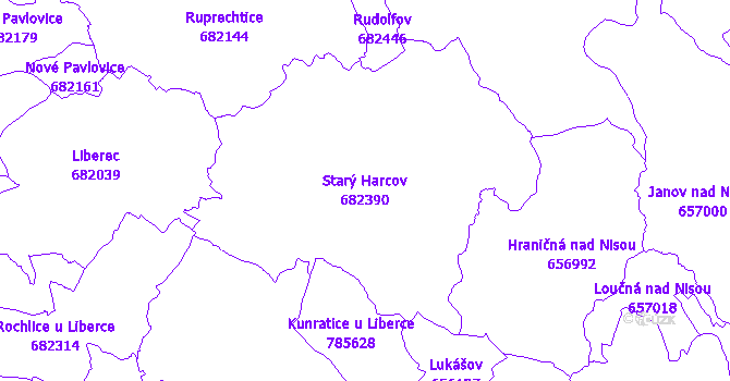 Katastrální mapa Starý Harcov - přehledová mapa katastrálního území