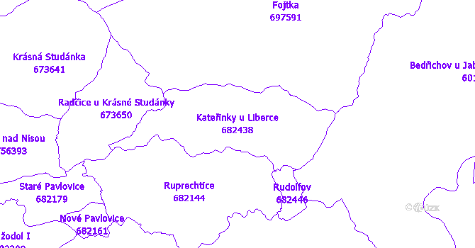 Katastrální mapa Kateřinky u Liberce - přehledová mapa katastrálního území