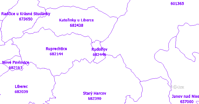 Katastrální mapa Rudolfov - přehledová mapa katastrálního území