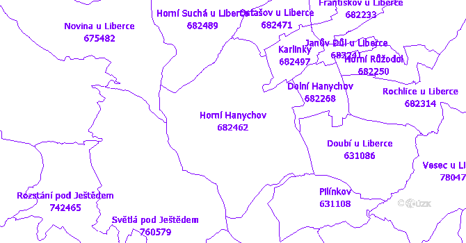 Katastrální mapa Horní Hanychov - přehledová mapa katastrálního území