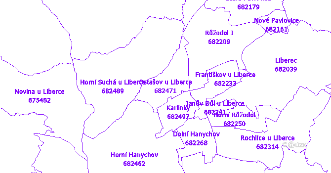 Katastrální mapa Ostašov u Liberce - přehledová mapa katastrálního území