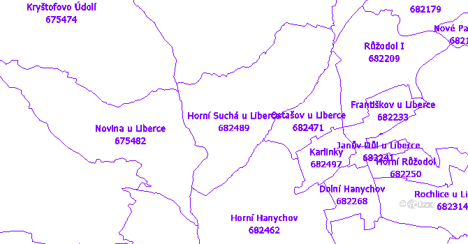Katastrální mapa Horní Suchá u Liberce - přehledová mapa katastrálního území