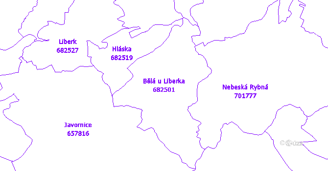 Katastrální mapa Bělá u Liberka - přehledová mapa katastrálního území