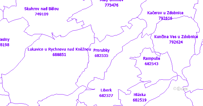 Katastrální mapa Prorubky - přehledová mapa katastrálního území