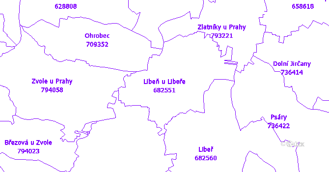 Katastrální mapa Libeň u Libeře - přehledová mapa katastrálního území