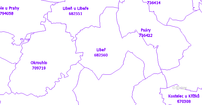 Katastrální mapa Libeř - přehledová mapa katastrálního území