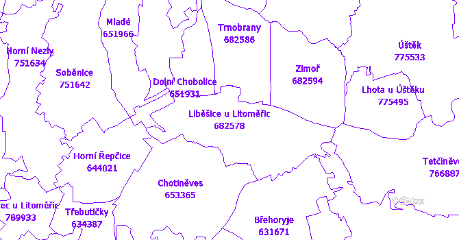 Katastrální mapa Liběšice u Litoměřic - přehledová mapa katastrálního území