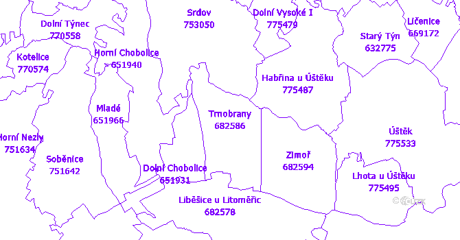 Katastrální mapa Trnobrany - přehledová mapa katastrálního území