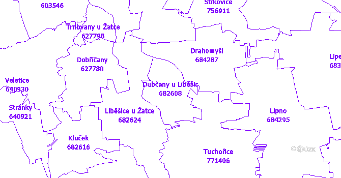 Katastrální mapa Dubčany u Liběšic - přehledová mapa katastrálního území