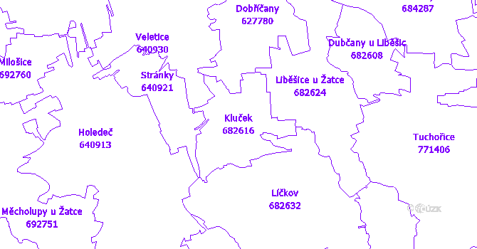 Katastrální mapa Kluček - přehledová mapa katastrálního území