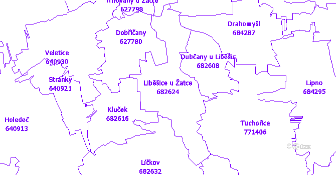 Katastrální mapa Liběšice u Žatce - přehledová mapa katastrálního území