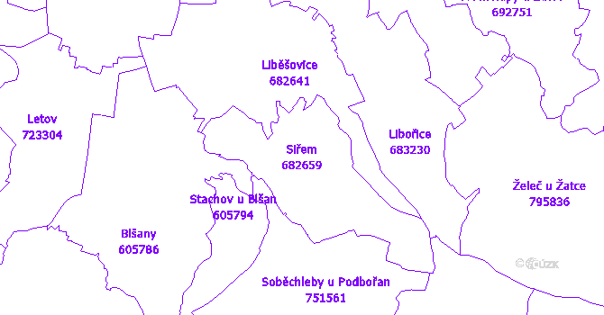 Katastrální mapa Siřem - přehledová mapa katastrálního území