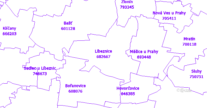 Katastrální mapa Líbeznice - přehledová mapa katastrálního území