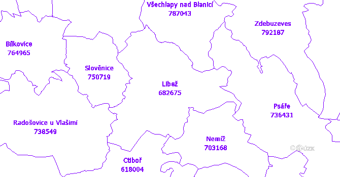 Katastrální mapa Libež - přehledová mapa katastrálního území