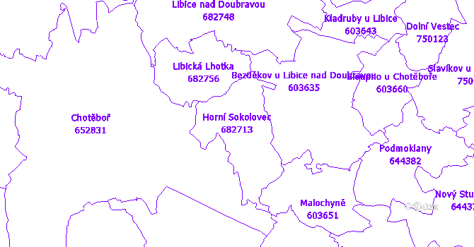 Katastrální mapa Horní Sokolovec - přehledová mapa katastrálního území