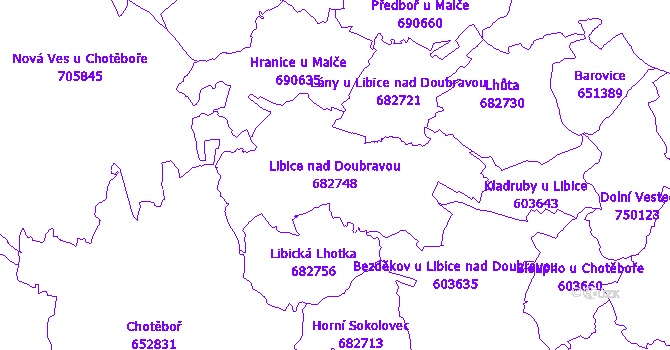 Katastrální mapa Libice nad Doubravou - přehledová mapa katastrálního území