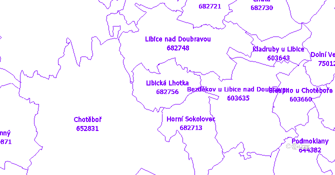Katastrální mapa Libická Lhotka - přehledová mapa katastrálního území
