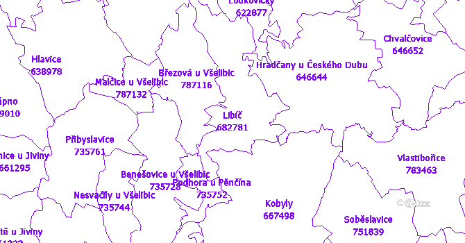 Katastrální mapa Libíč - přehledová mapa katastrálního území