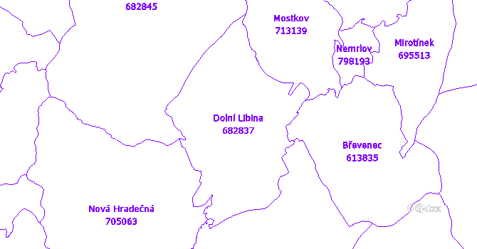 Katastrální mapa Dolní Libina - přehledová mapa katastrálního území