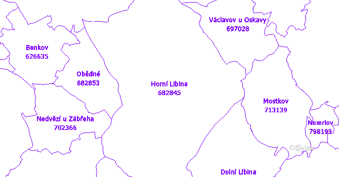 Katastrální mapa Horní Libina - přehledová mapa katastrálního území