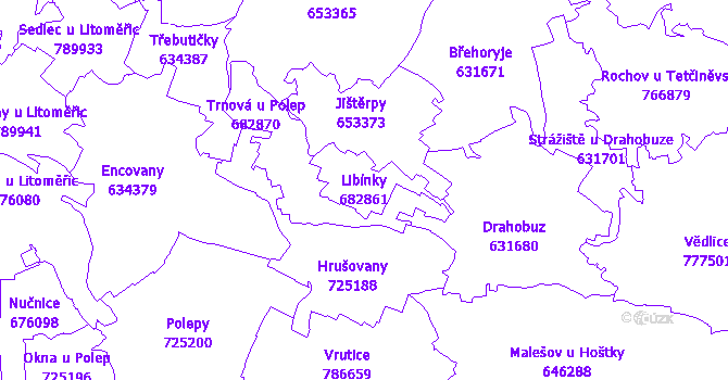Katastrální mapa Libínky - přehledová mapa katastrálního území
