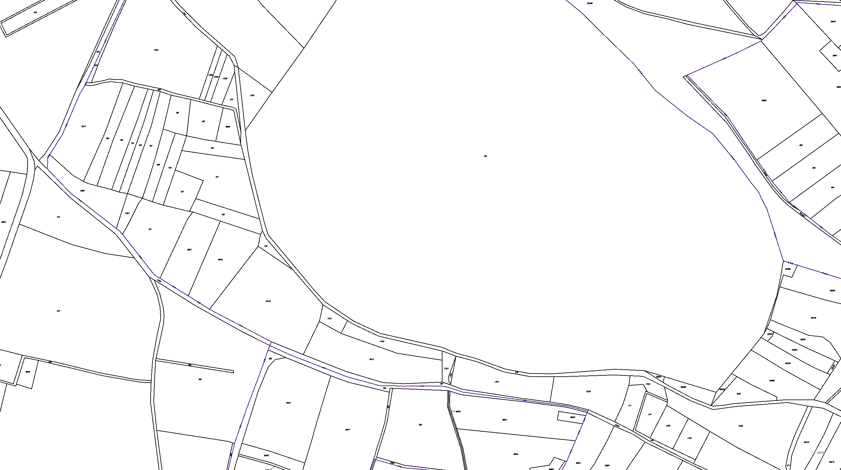 Katastrální mapa pozemků a čísla parcel Trnová u Polep