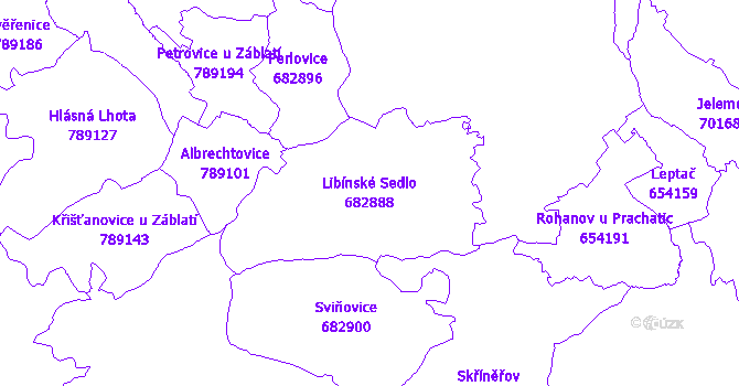 Katastrální mapa Libínské Sedlo - přehledová mapa katastrálního území