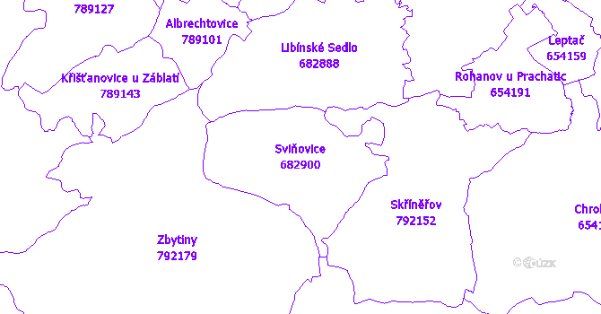 Katastrální mapa Sviňovice - přehledová mapa katastrálního území